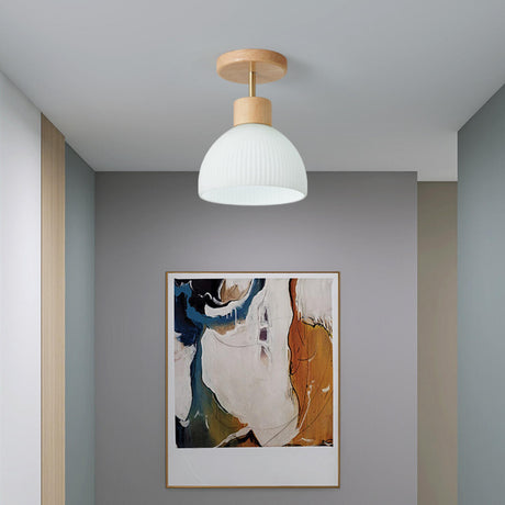 Hallway Bowl Wood Semi-Flush Mount Ceiling Light Image - 2