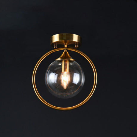 Hallway Brass White Glass Globe Semi-Flush Mount Light Image - 2