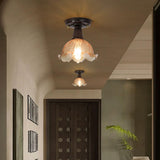 Hallway Brown Floral Clear Glass Semi-Flush Mount Light Image - 1