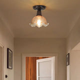 Hallway Brown Floral Clear Glass Semi-Flush Mount Light Image - 18