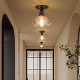 Hallway Brown Floral Clear Glass Semi-Flush Mount Light Image - 4