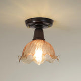 Hallway Brown Floral Clear Glass Semi-Flush Mount Light Image - 7