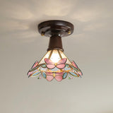 Hallway Brown Floral Clear Glass Semi-Flush Mount Light Image - 8