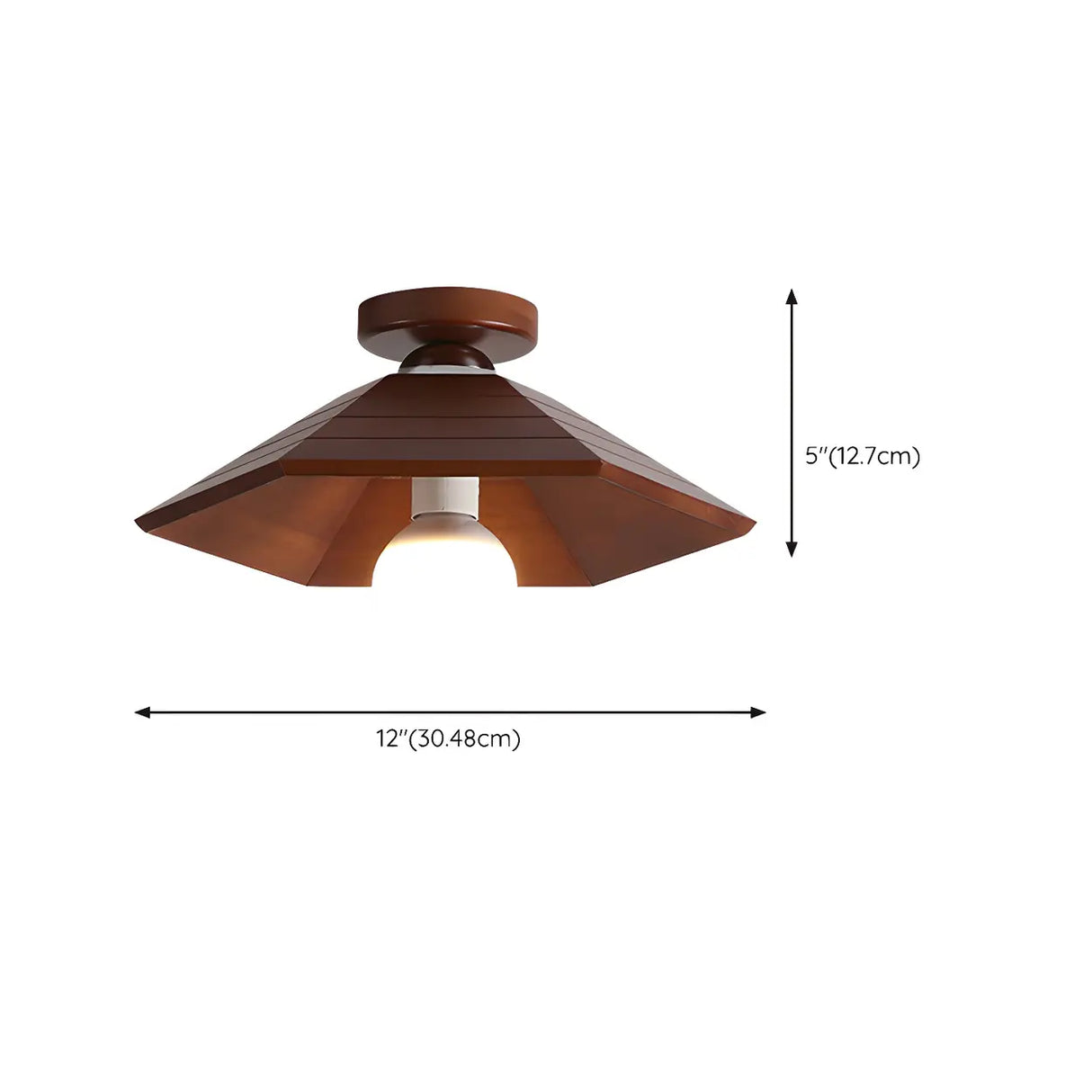 Hallway Brown Wood Cone Semi-Flush Mount Ceiling Light 