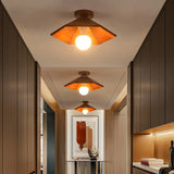 Hallway Brown Wood Cone Semi-Flush Mount Ceiling Light Image - 3