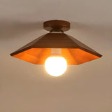 Hallway Brown Wood Cone Semi-Flush Mount Ceiling Light Image - 4