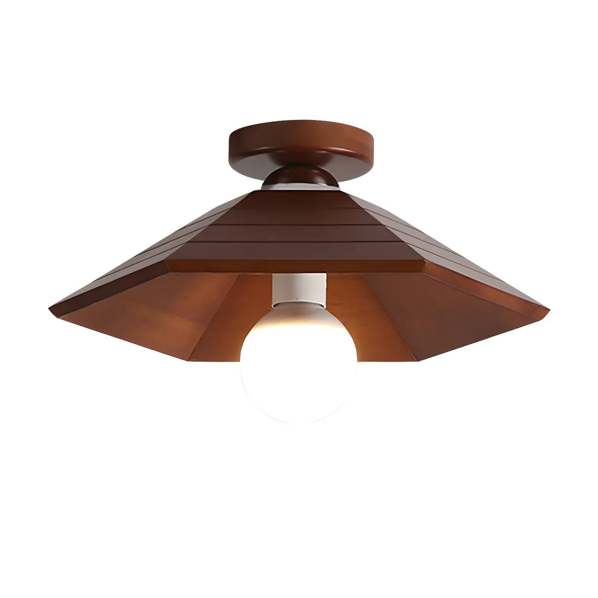 Hallway Brown Wood Cone Semi-Flush Mount Ceiling Light Image - 5