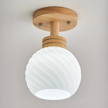 Hallway Bud Wood Glass Semi-Flush Mount Ceiling Light Image - 2