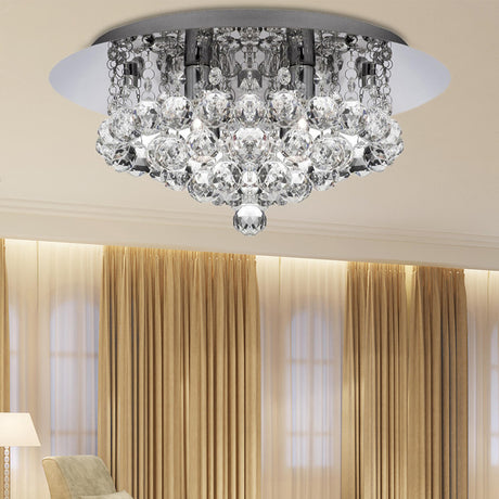 Hallway Cascading Crystal Bead Chrome Flush Mount Light Image - 2