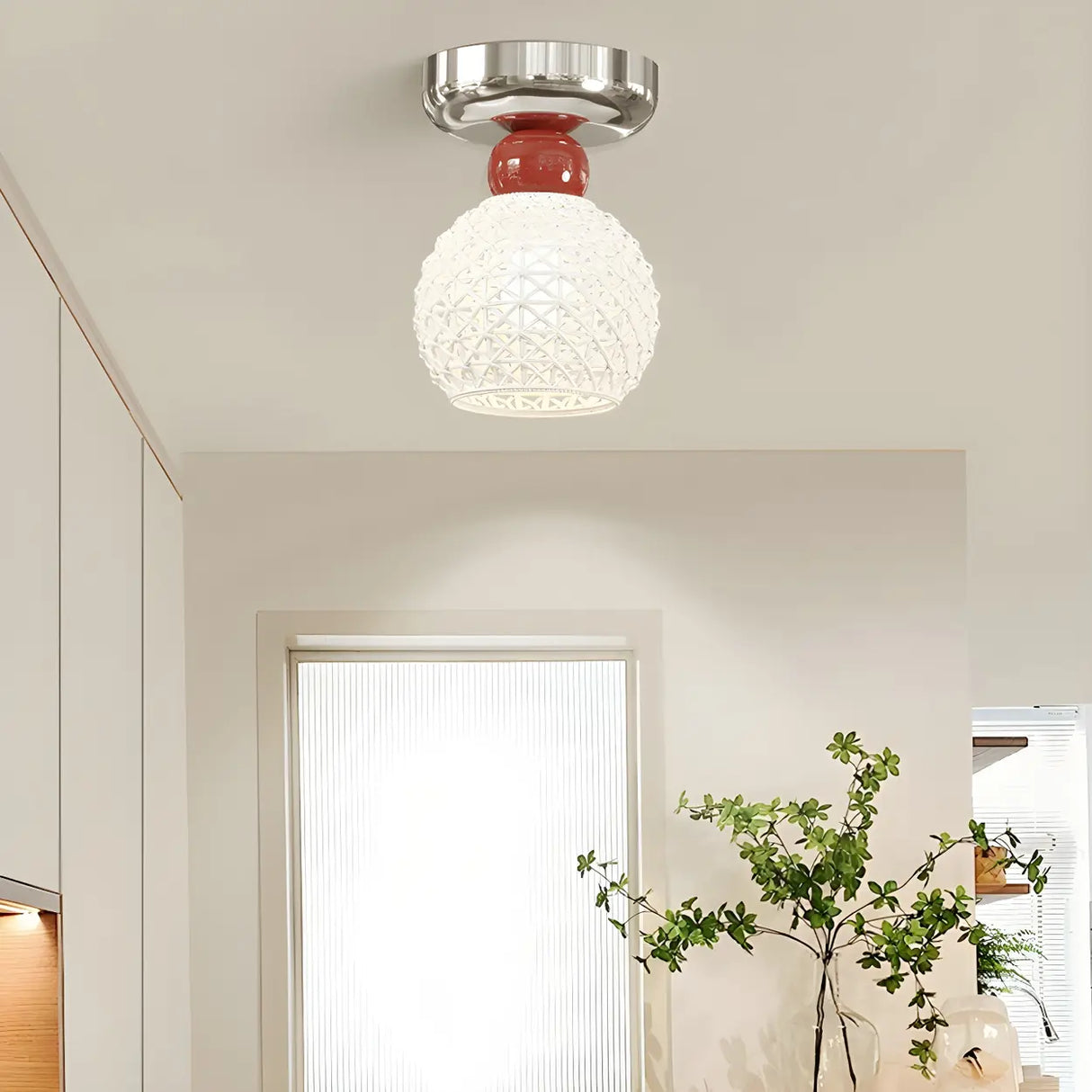 Hallway Ceramic Globe Semi-Flush Mount Ceiling Light Image - 1