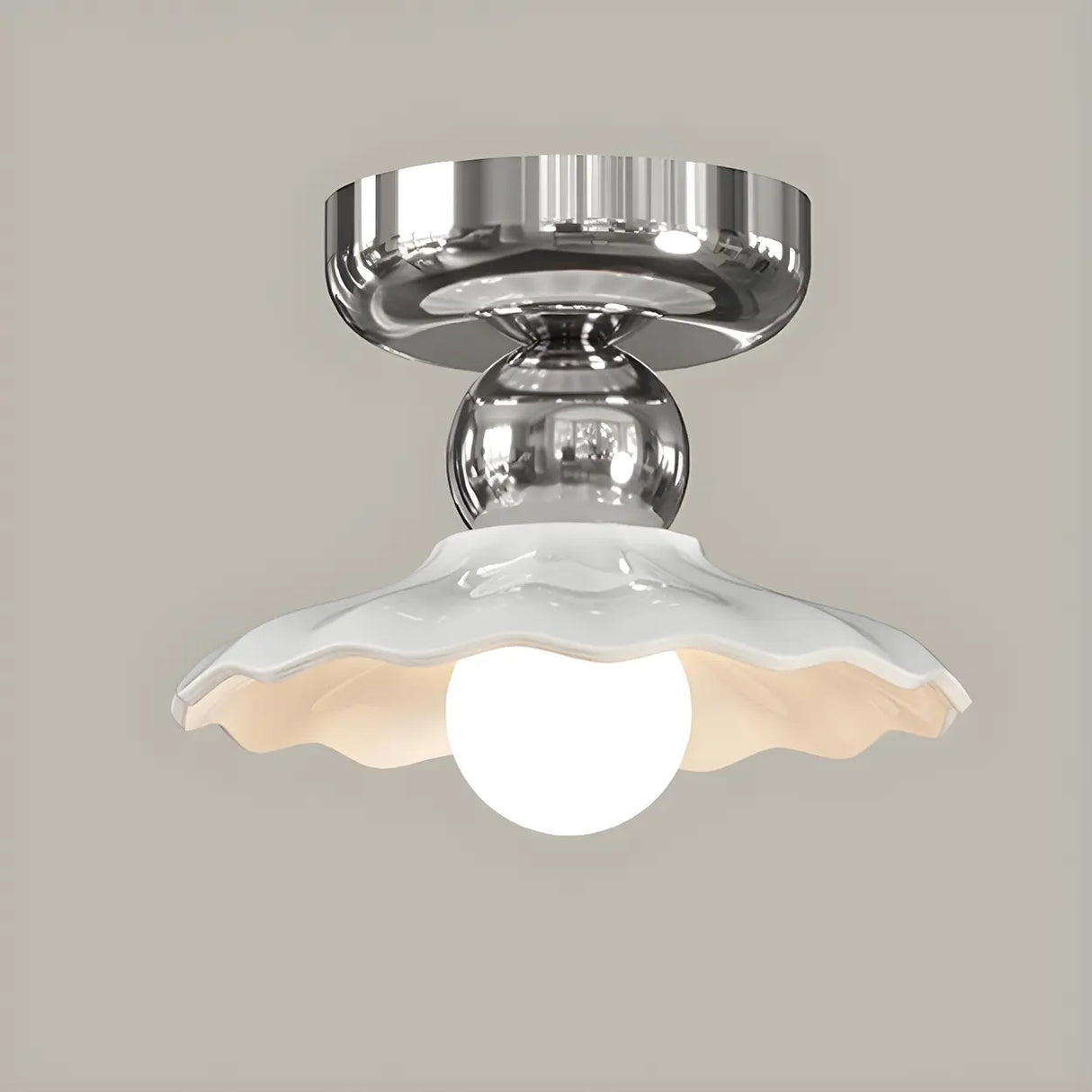 Hallway Ceramic Globe Semi-Flush Mount Ceiling Light Image - 15