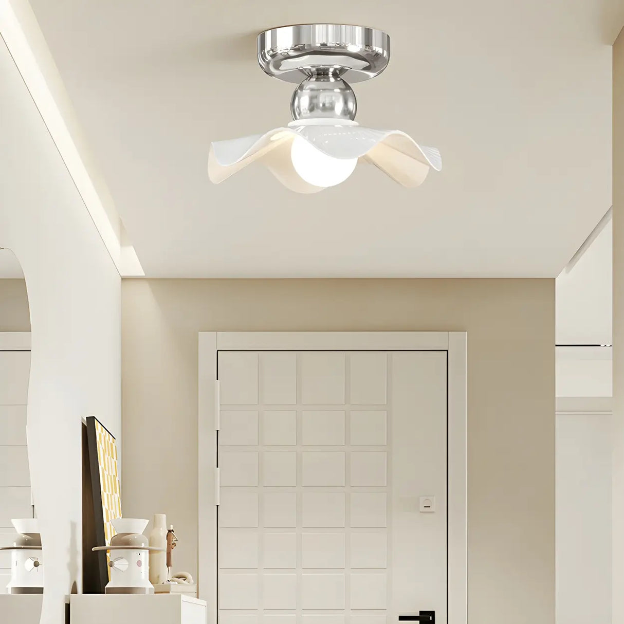 Hallway Ceramic Globe Semi-Flush Mount Ceiling Light Image - 26