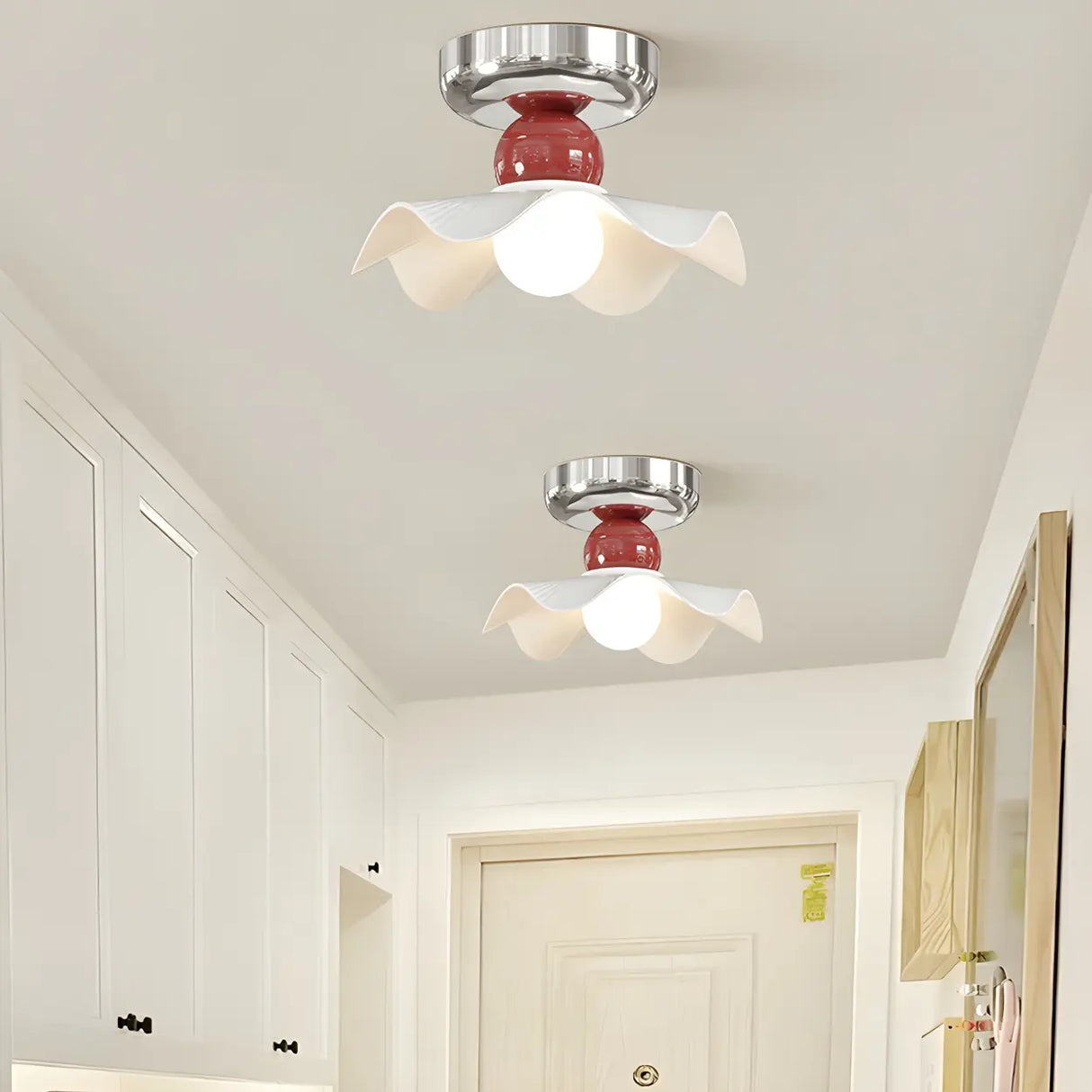 Hallway Ceramic Globe Semi-Flush Mount Ceiling Light Image - 4