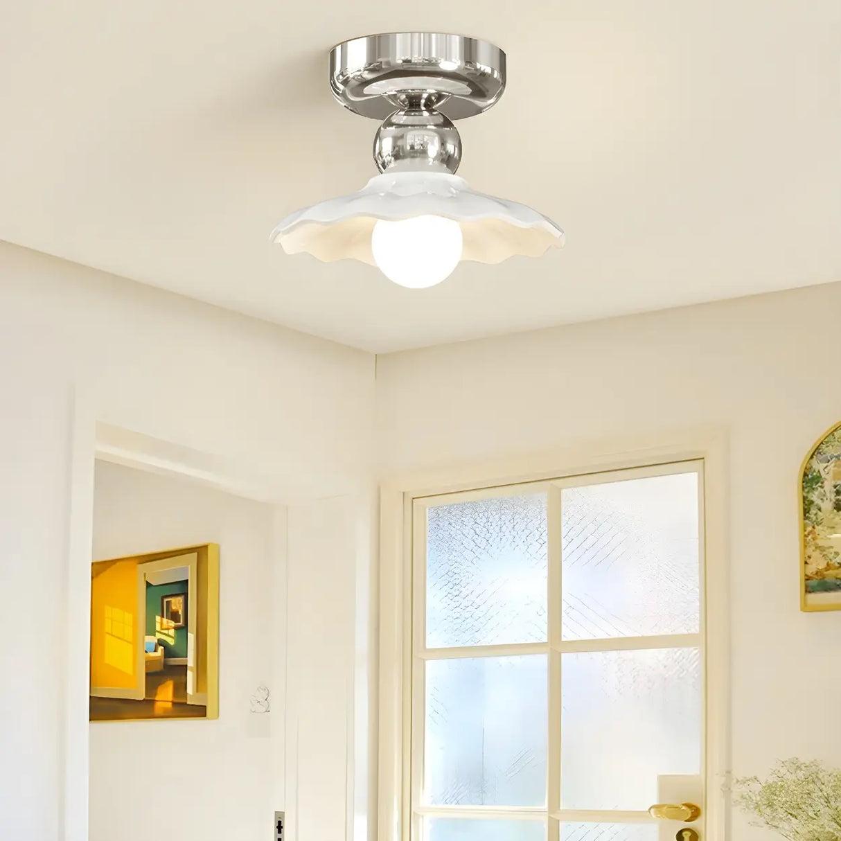 Hallway Ceramic Globe Semi-Flush Mount Ceiling Light Image - 5