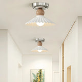 Hallway Ceramic Globe Semi-Flush Mount Ceiling Light Image - 7