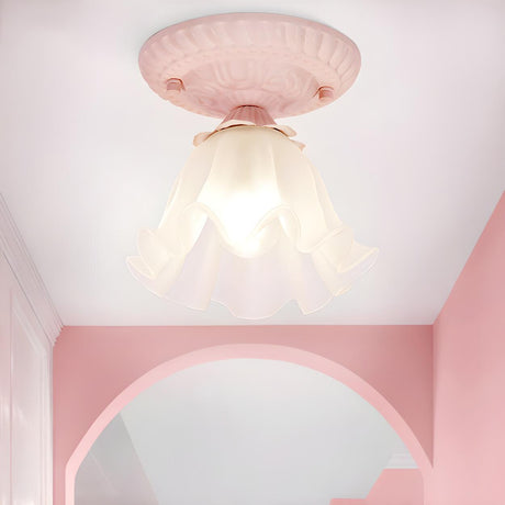 Hallway Chic Pink Flower Ruffles Flush Mount Light Image - 2