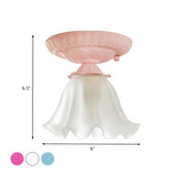 Hallway Chic Pink Flower Ruffles Flush Mount Light Image - 5