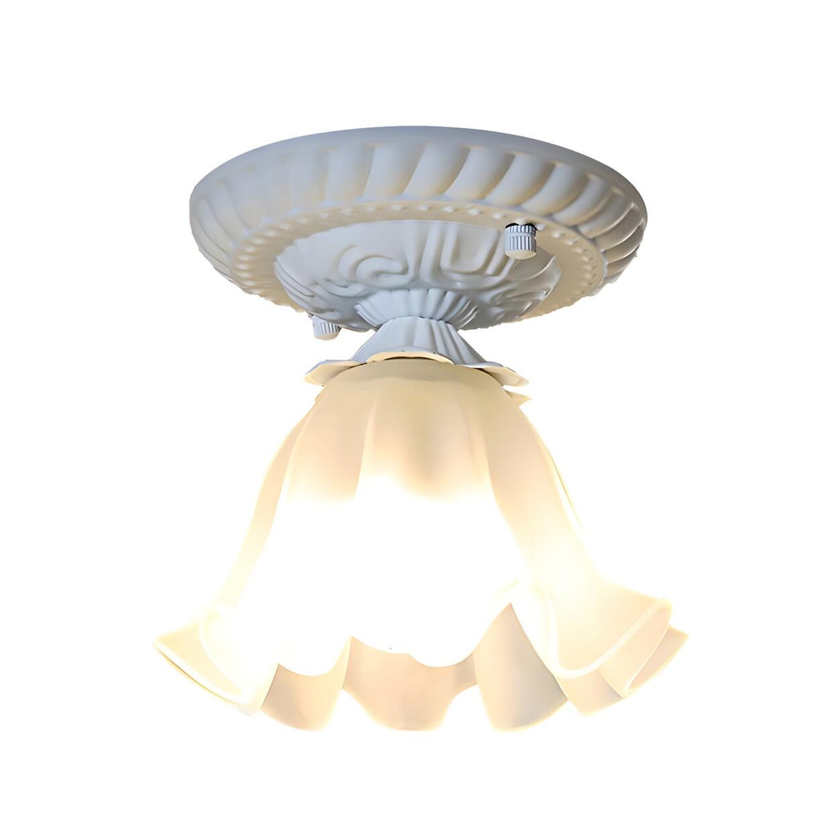 Hallway Chic Pink Flower Ruffles Flush Mount Light Image - 8