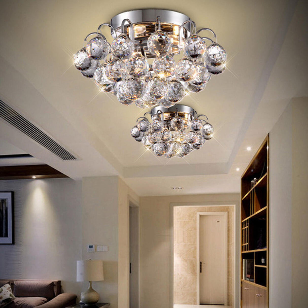 Hallway Chrome Crystal Bubble Flush Mount Ceiling Light Image - 1