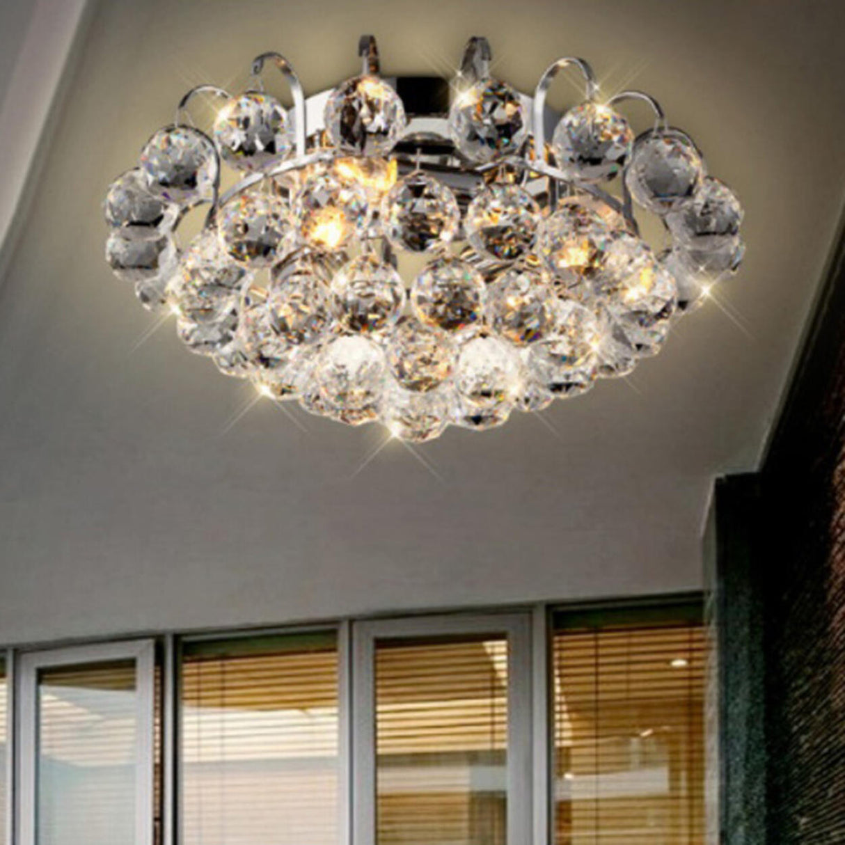 Hallway Chrome Crystal Bubble Flush Mount Ceiling Light Image - 4