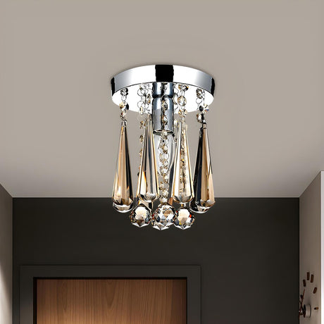 Hallway Clear Crystal Droplet Flush Mount Ceiling Light Image - 1