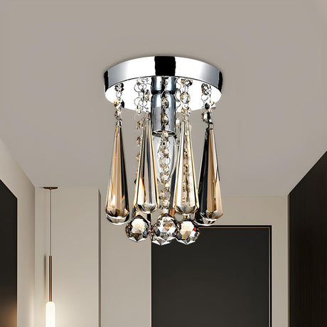 Hallway Clear Crystal Droplet Flush Mount Ceiling Light Image - 2