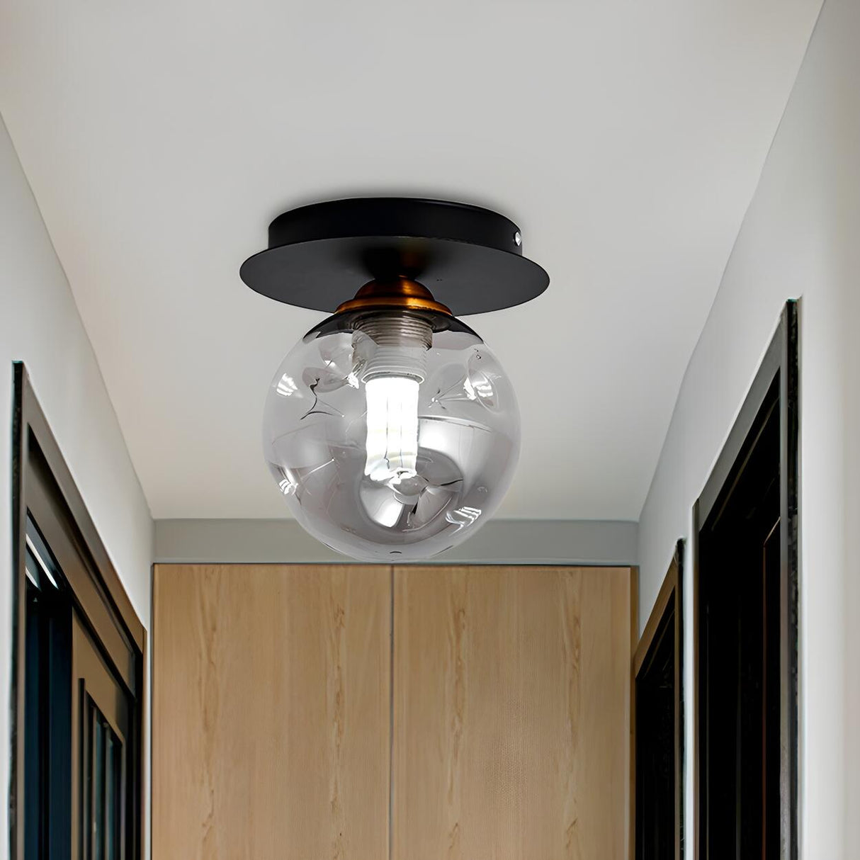 Hallway Clear Dimpled Glass Globe Flush Mount Light Image - 1