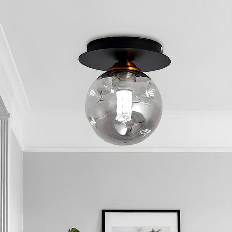 Hallway Clear Dimpled Glass Globe Flush Mount Light Image - 2