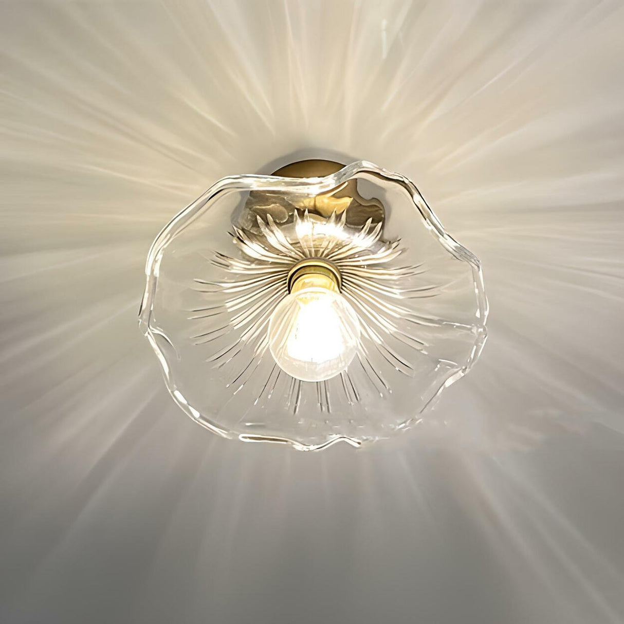 Hallway Clear Glass Floral Semi-Flush Mount Light Image - 10