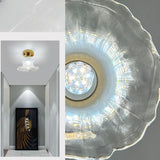 Hallway Clear Glass Flower Gold Semi-Flush Mount Light Image - 16