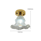 Hallway Clear Glass Flower Gold Semi-Flush Mount Light Image - 25