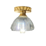 Hallway Clear Glass Flower Gold Semi-Flush Mount Light Image - 3