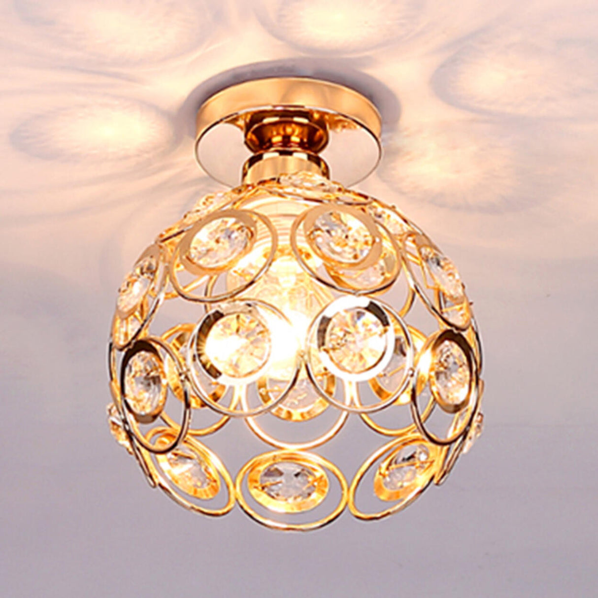 Hallway Crystal Ball Iron Semi-Flush Mount Ceiling Lamp Image - 10