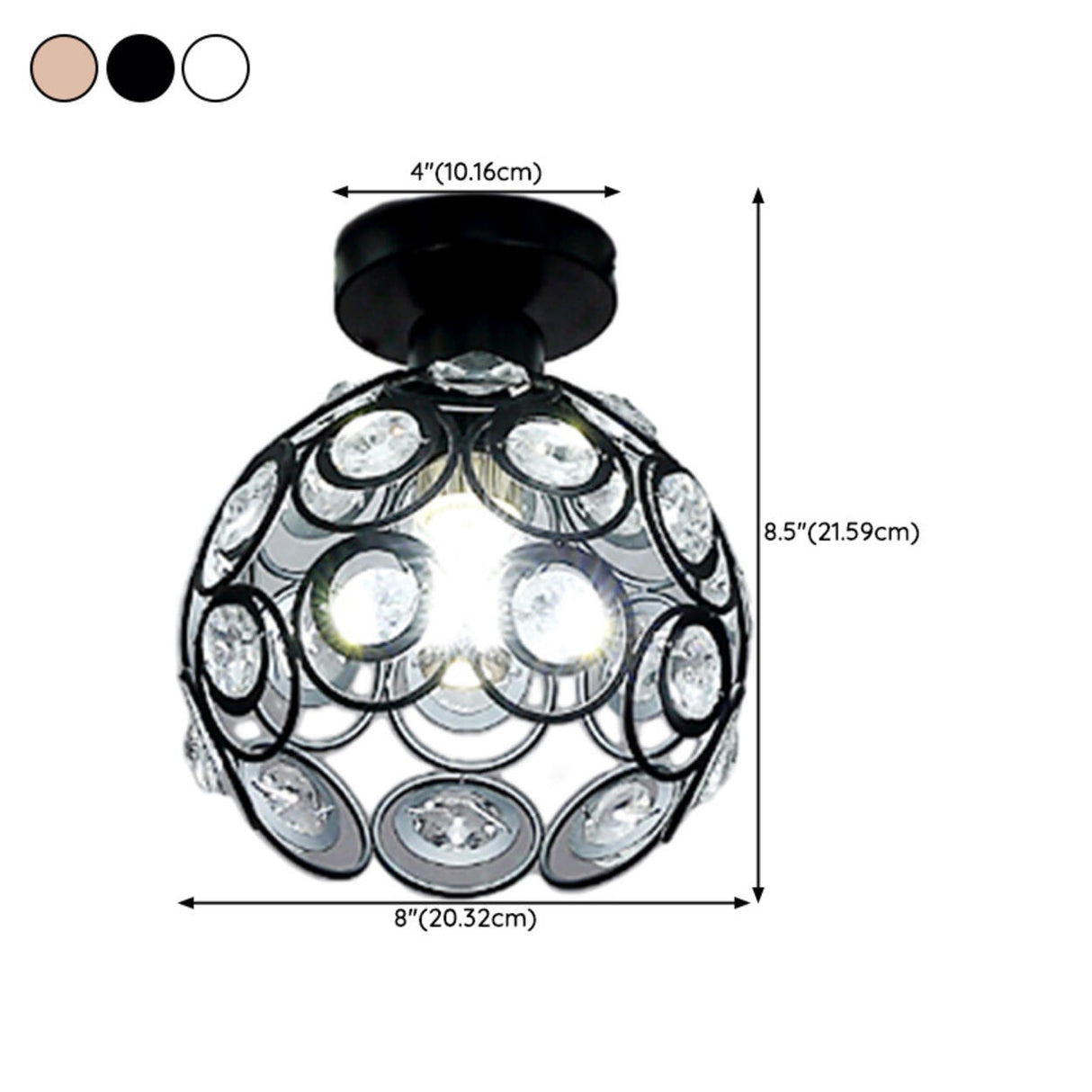 Hallway Crystal Ball Iron Semi-Flush Mount Ceiling Lamp 