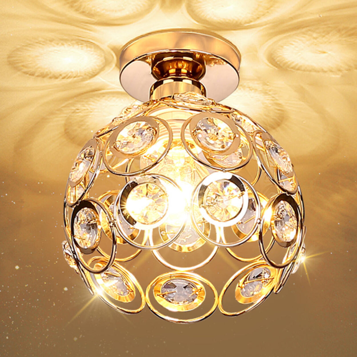 Hallway Crystal Ball Iron Semi-Flush Mount Ceiling Lamp Image - 9