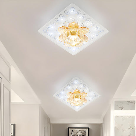 Hallway Crystal Lotus Blossom Square Flush Mount Light Image - 1