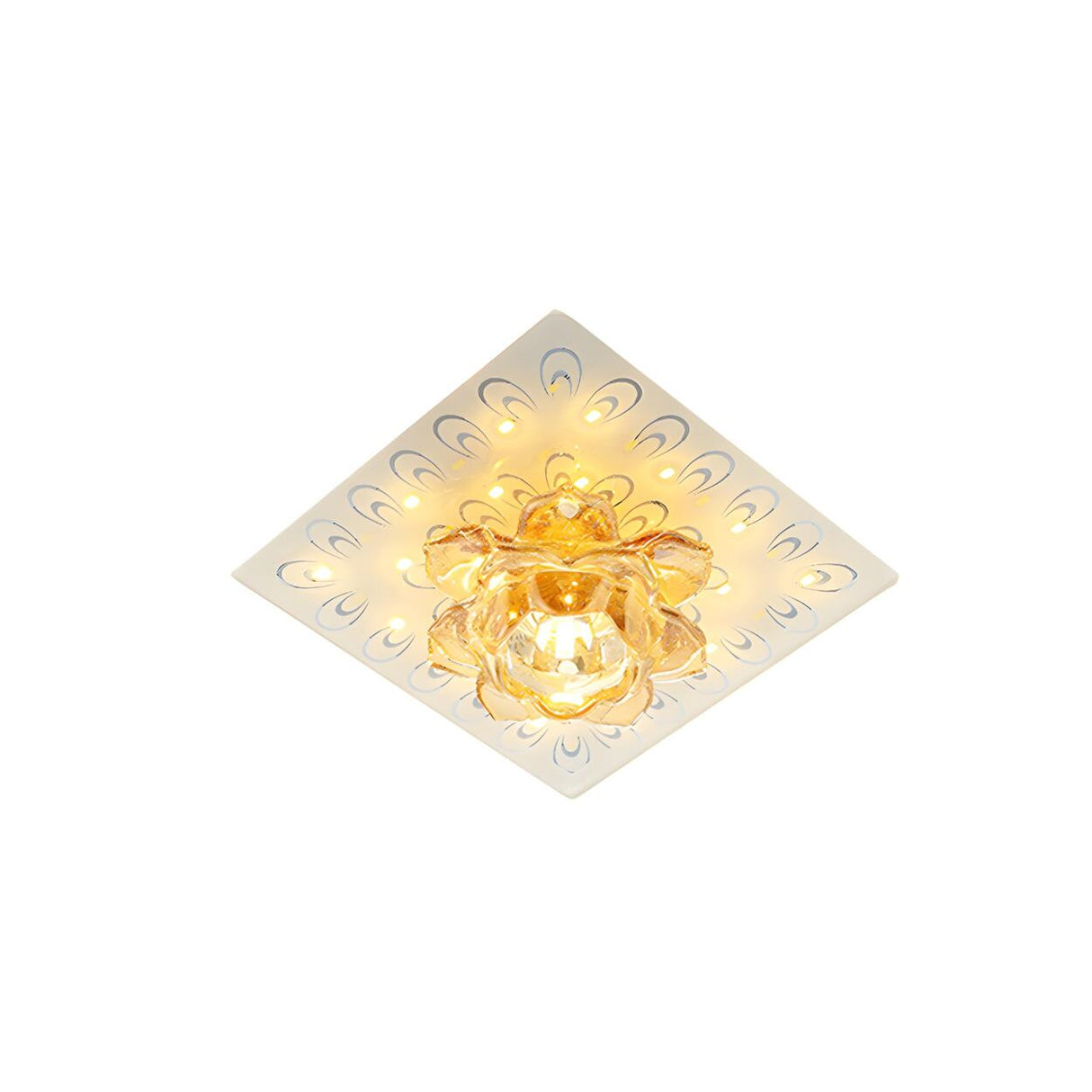 Hallway Crystal Lotus Blossom Square Flush Mount Light Image - 3