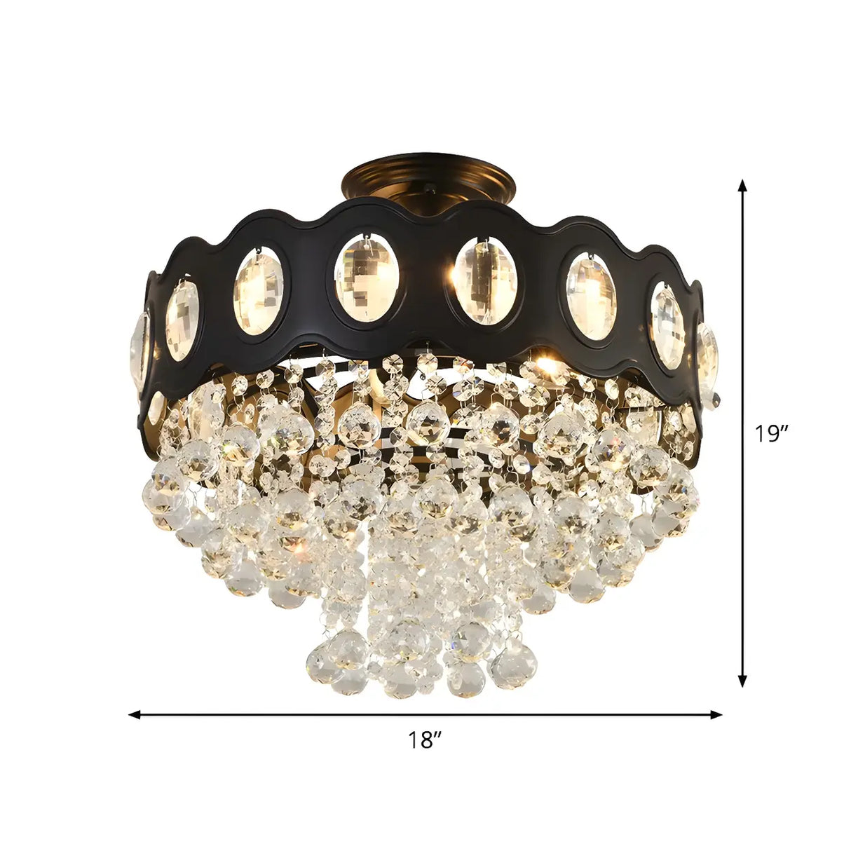 Hallway Crystal Tapered Black Semi-Flush Mount Light Image - 10