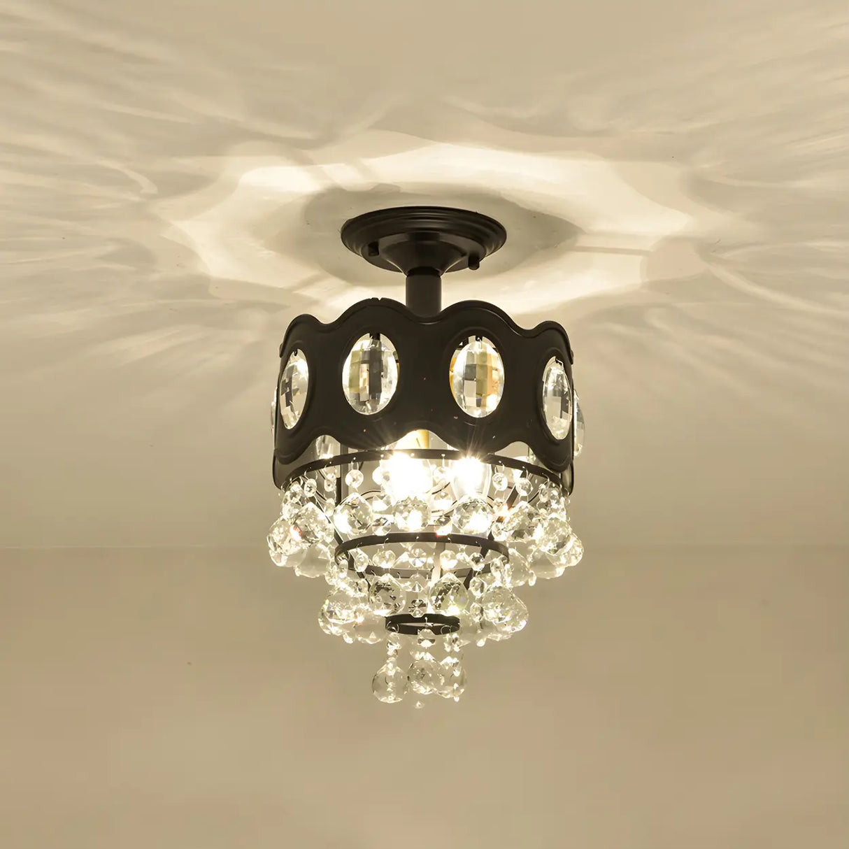 Hallway Crystal Tapered Black Semi-Flush Mount Light Image - 2