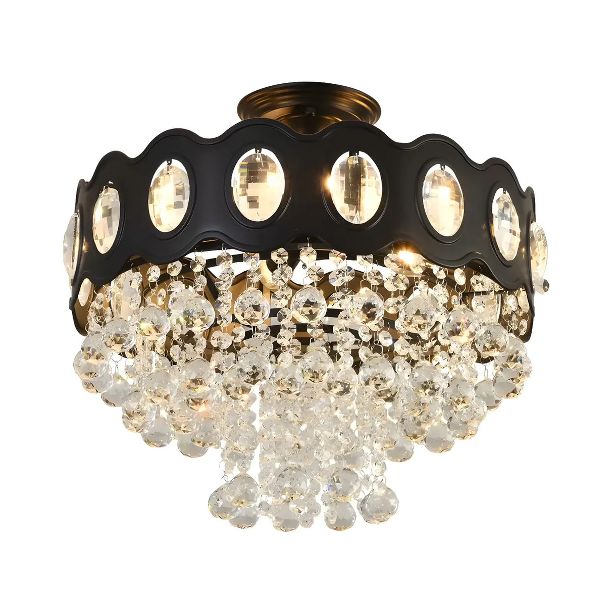 Hallway Crystal Tapered Black Semi-Flush Mount Light Image - 6