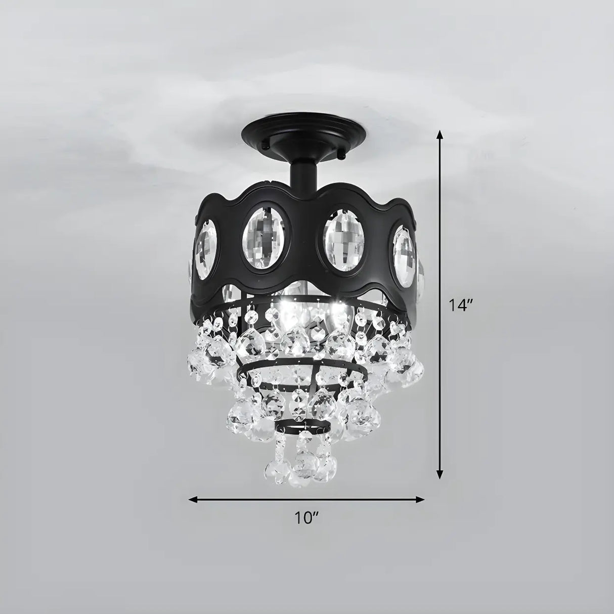 Hallway Crystal Tapered Black Semi-Flush Mount Light 