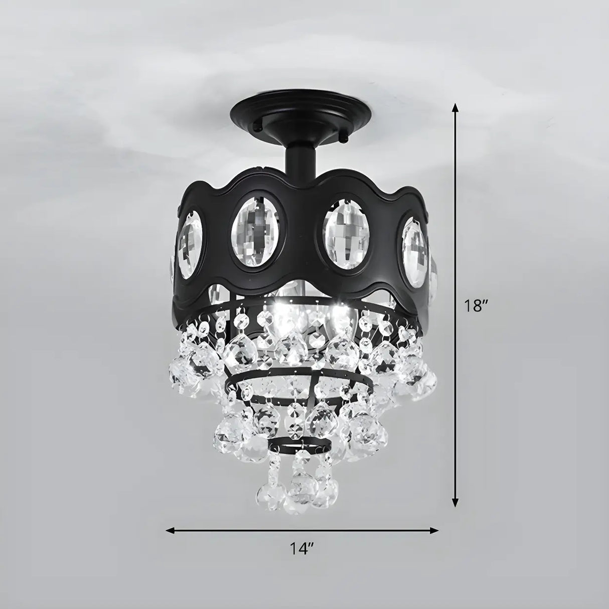 Hallway Crystal Tapered Black Semi-Flush Mount Light Image - 9