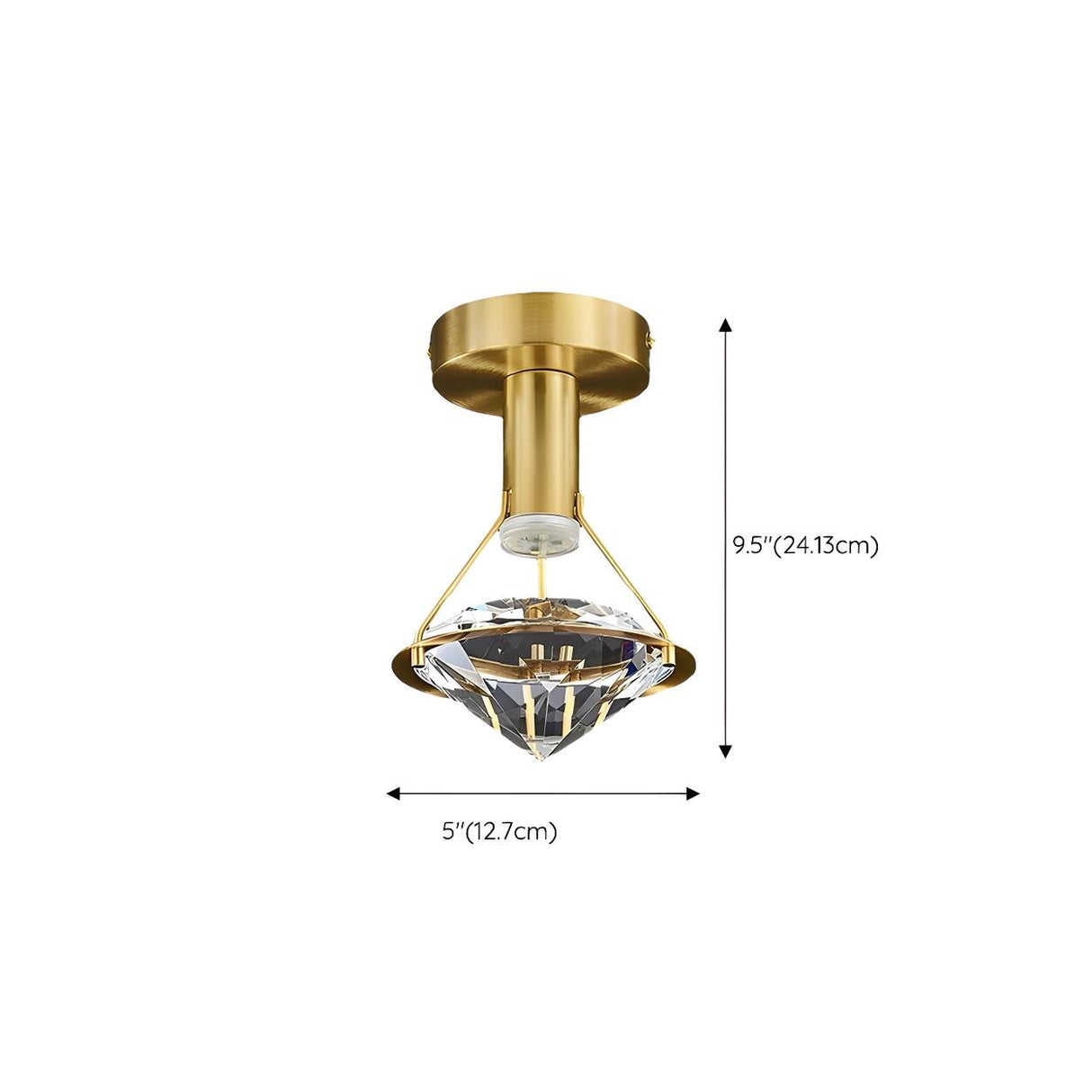 Hallway Diamond Crystal Gold Semi-Flush Mount Light 