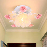 Hallway Elegant Pink Rose Small Semi-Flush Mount Light Image - 2