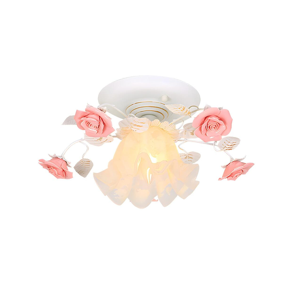 Hallway Elegant Pink Rose Small Semi-Flush Mount Light Image - 4