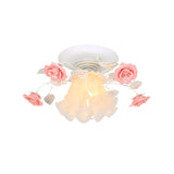 Hallway Elegant Pink Rose Small Semi-Flush Mount Light Image - 4