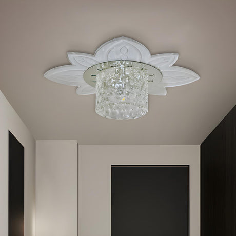 Hallway Floral Crystal Cylinder LED Flush Mount Light Image - 1