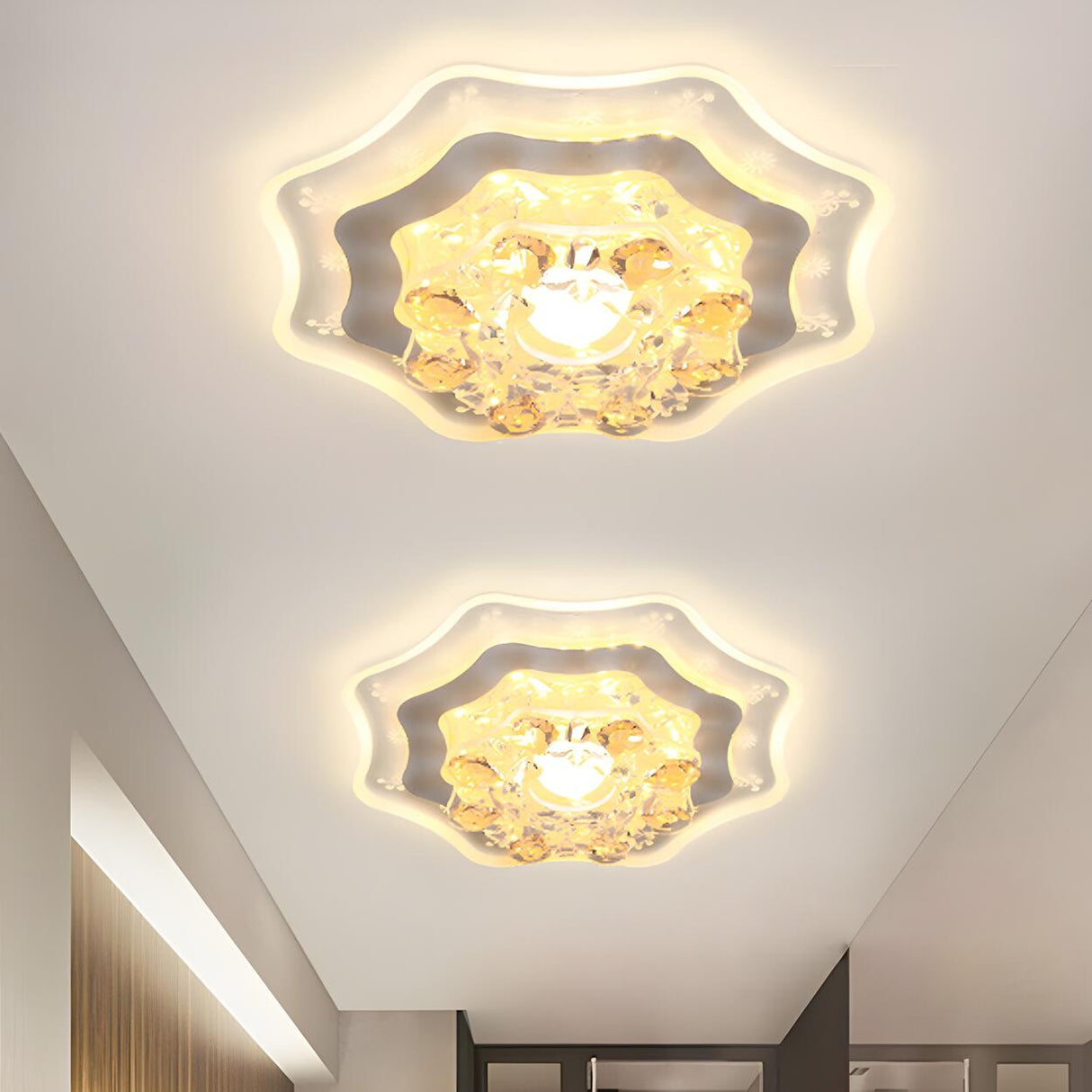 Hallway Flower Crystal LED Flush Mount Ceiling Light Image - 2