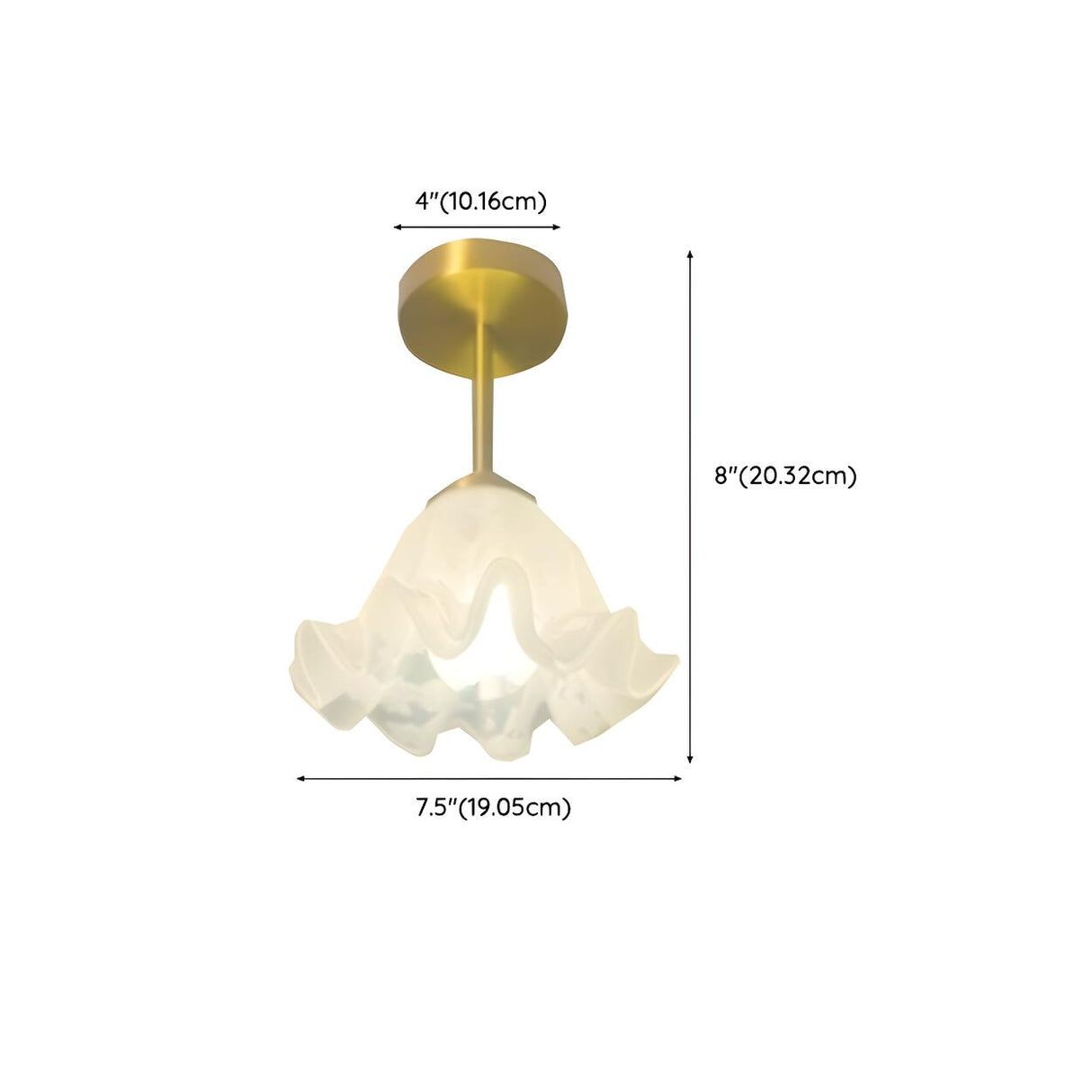 Hallway Flower Frosted Glass Gold Semi-Flush Mount Lamp 