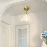 Hallway Flower Frosted Glass Gold Semi-Flush Mount Lamp Image - 2